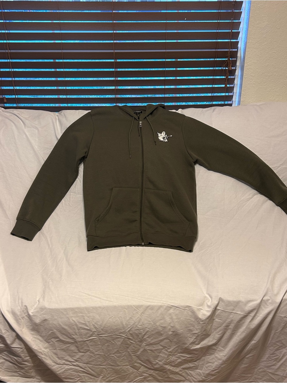 True Religion Men's Olive Zip-Up Hoodie with Subtle Chest Logo